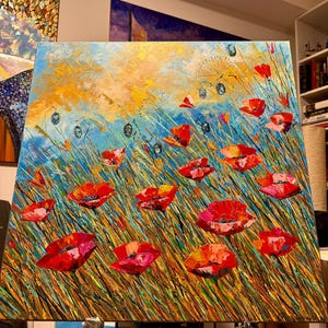 California Poppies Painting Original Artwork Field with Poppies Red Poppies Landscape Flowers Art Wall Art by FineartNatasha