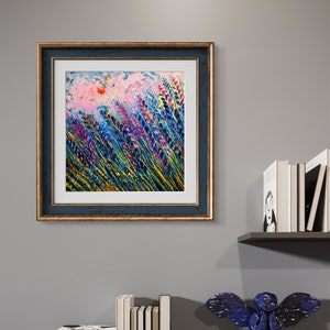 Original painting, Lavender field, oil and acrylic painting, anniversary gift, Provence painting, romantic artwork, sunrise, small wall art image 10