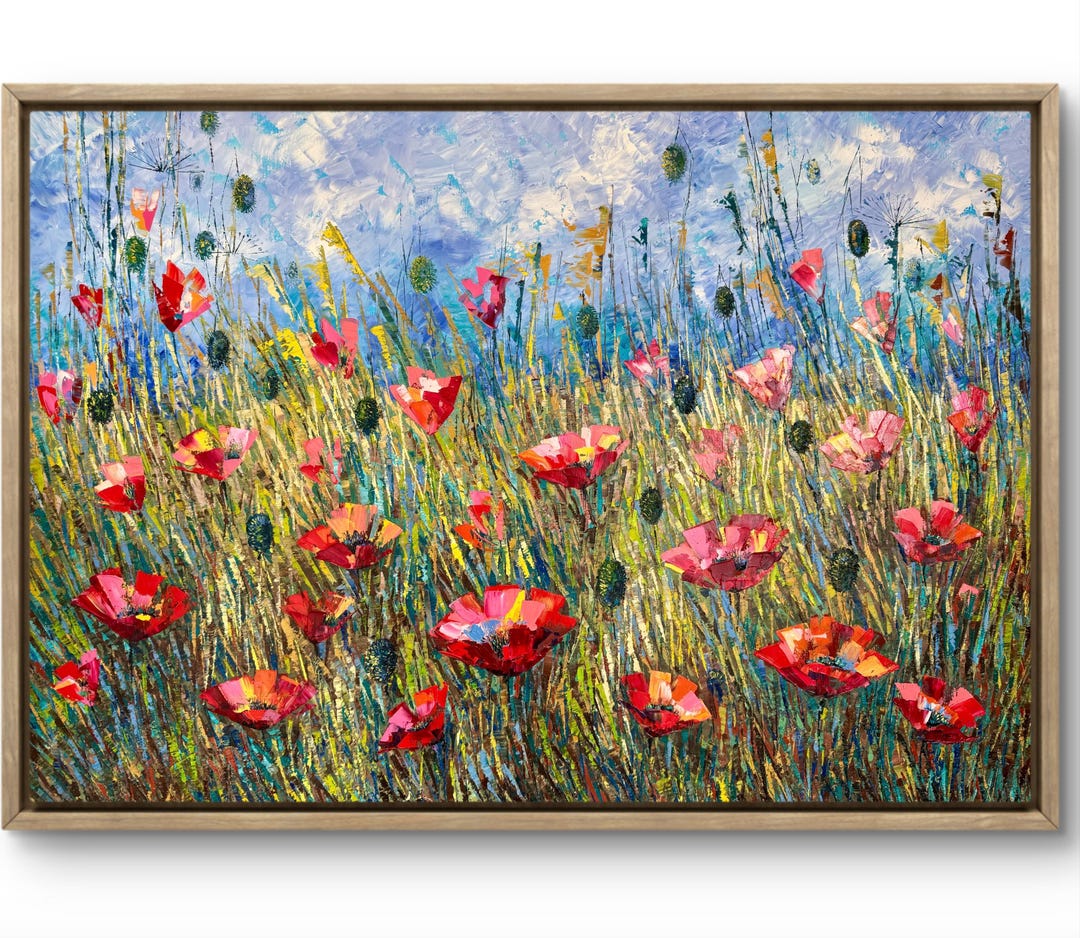 California Poppy Oil Painting 40” by 28” Floral Original Art Red ...