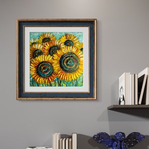 sunflowers painting, original painting, oil painting, painting with flowers, field with sunflowers, sunflowers in the field, small wall art image 7