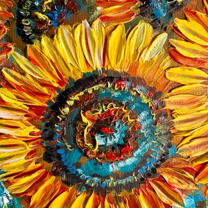 sunflowers painting, original painting, oil painting, painting with flowers, field with sunflowers, sunflowers in the field, small wall art image 5