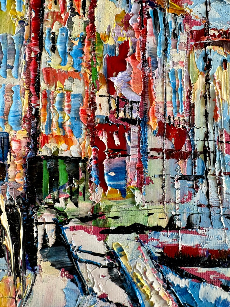 yacht painting, original oil painting, seaport painting, city landscape, oil painting, port with yachts, port city, Italian oil landscape image 9