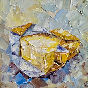 Irish Butter Original Oil Painting 8x8 Butter in Foil Impasto Artwork Breakfast Still Life Irish Butter on Table Modern Wall Art