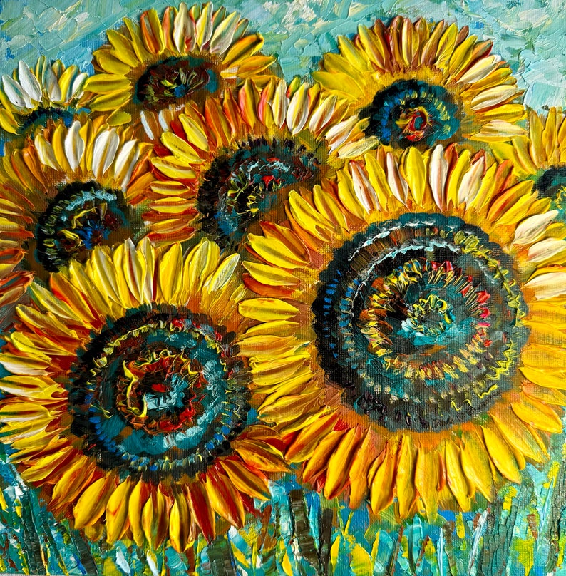 sunflowers painting, original painting, oil painting, painting with flowers, field with sunflowers, sunflowers in the field, botanical painting, flora painting, painting for mom, painting for grandma