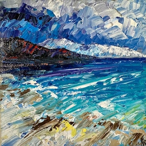 California coast oil painting, oil painting, California landscape, oil painting, seascape, impasto painting, California beaches