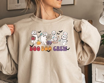 Boo Crew Sweatshirt, Nurse Halloween Shirt, Retro Halloween Shirt Women, Retro Ghost Shirt, Halloween Retro, Spooky Season, Boo Boo Shirt