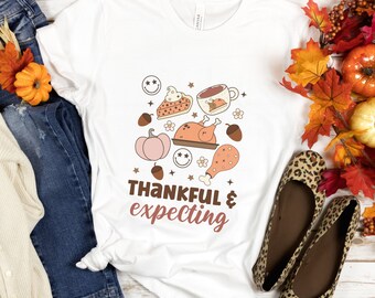 Thankful Pregnant Announcement Shirt, Halloween Maternity Shirt, Fall Baby Announcement, Thanksgiving Shirt for Pregnancy Mom to Be