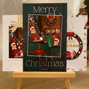 Lot de cartes de vœux, cartes de noël avec dorures (lutin farceur)