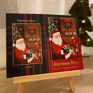 Lot de 2 cartes de vœux, cartes de noël avec dorures (lutin farceur et père-noël)