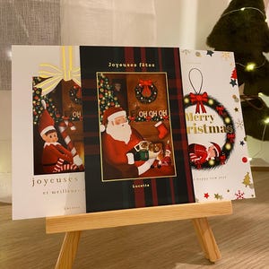 Lot de 3 cartes de vœux, cartes de noël avec dorures (lutin farceur et père-noël)