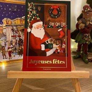 Carte de vœux, carte de noël dorée (père-noël, lutin farceur)