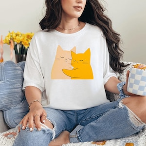 Kawaii Cat Shirt,Cute Cartoon Cat Hug Shirt for Kitten Lovers & Pet Owners - Adorable Feline Design Tee for Animal Enthusiasts
