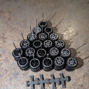 10 Awesome JDM import 11mm custom wheels with rubber tires swap sets. Electro plate trim chrome 1/64 diecast real riders. USA muscle car RR