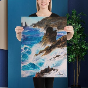 Póster de papel mate, impresión artística de paisaje marino en acuarela| Impresión artística de alta calidad | mural