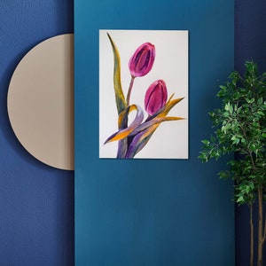 Impression d'art représentant des tulipes à l'aquarelle, art floral printanier, affiches florales simples, décoration de la maison, art botanique mural, affiche sur papier mat