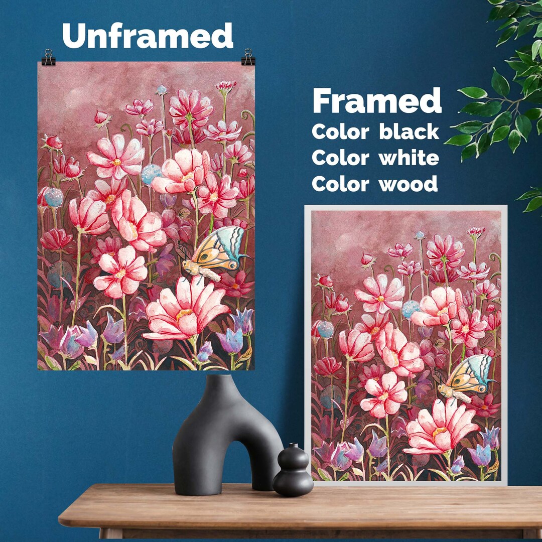 Poster Matte Paper Print of Flowers With or Without Wooden Framed High