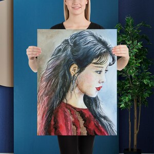 Poster matte paper, art print of Portrait of an Asian woman in watercolor| High-quality art print | Wall art