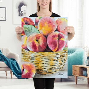 Aquarel fruit kunst, kunst aan de muur perzik, hoge kwaliteit kunst print, moderne keuken decor, voedsel kunst, esthetische muur kunst, fruit illustraties