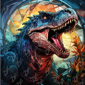 Glass work effect T-REX  Dinosaurs Tumbler wrap design, this digital download is perfect for sublimating into straight and tapered 20 0z