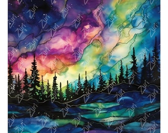 Northern Lights3 20oz sublimatie bekerontwerpen, Galaxy 9,2 x 8,3 inch rechte magere beker wrap PNG, sublimatie ontwerp PNG