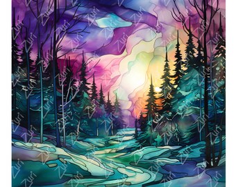 Northern Lights4 20oz sublimatie bekerontwerpen, Galaxy 9,2 x 8,3 inch rechte magere beker wrap PNG, sublimatie ontwerp PNG