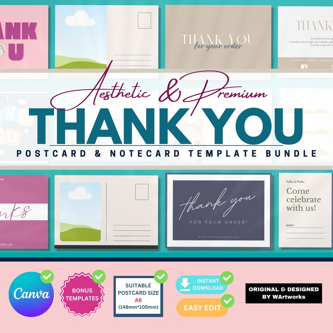 Postcard Note Card Premium Thank You Postcard & Notecard Template Bundle Business Wedding ...