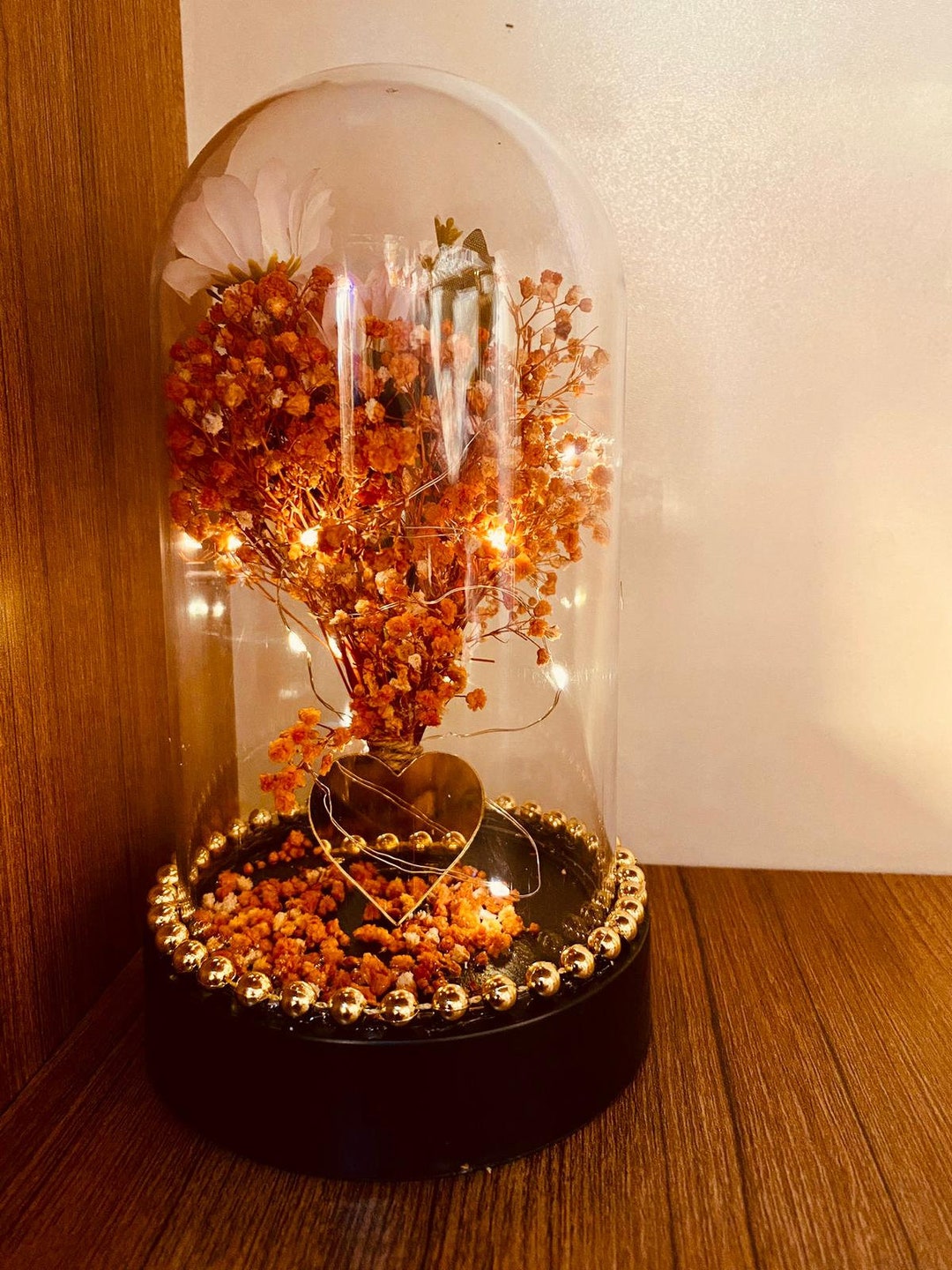 Personalized Lighted Bell Jar Terrarium With Dry Flowers With Etsy