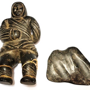 Important Inuit Large Carving of an Inuit Hunter by Daniel Simaotik (1907-1968) of the Port Harrison Inukjuak village