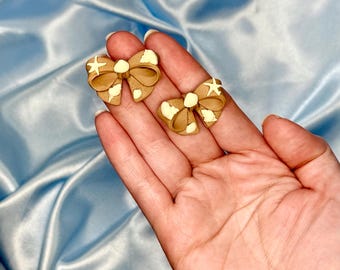 3D Sandy Bow Earrings, Summer Beach Jewelry, Starfish Shell Charms