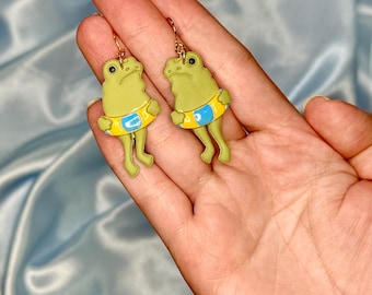Frog Floatie Dangle Earrings, Pool Beach Jewelry, Unique Summer Quirky