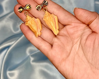 Seashell Dangle Earrings, Beachy Summer Jewelry, Realistic Polymer Clay