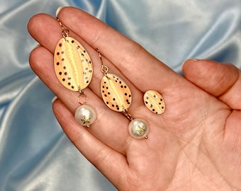 Cowrie and Pearl Earrings, Fun Funky Jewelry, Beachy, Unique