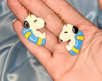 Dog Floatie Dangle Earrings, Beach Pool Jewelry, Summer Gift For Fur Mom