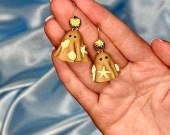 Sandy Ghost Dangle Earrings, Spooky Summerween Fun Jewelry