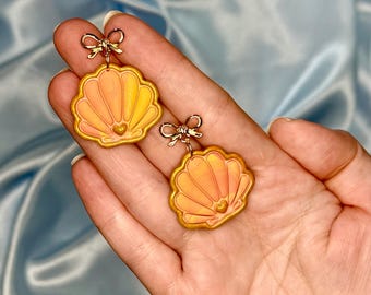 Sunset Seashells Earrings, Fun Colorful Funky Jewelry, Beachy Unique Dangles