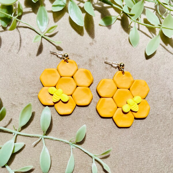 Honey Bee Handmade Polymer Clay Earrings | Unique Nature Inspired Jewelry