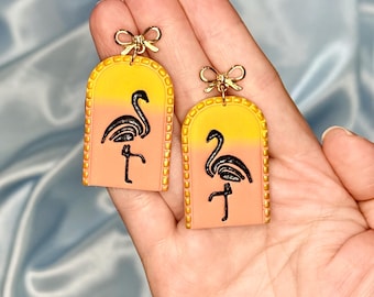 Flamingo Sunset Earrings, Fun Colorful Funky Jewelry, Beachy Unique Dangles