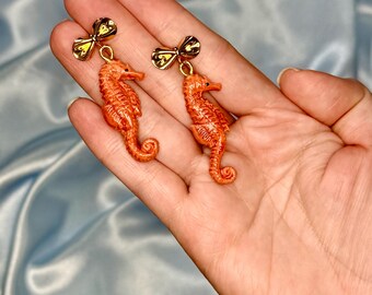 Seahorse Beachy Earrings, Fun Colorful Funky Jewelry, Cute Dangles