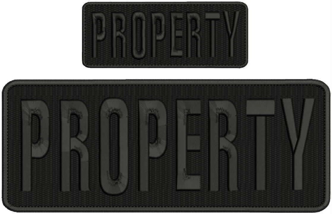 Property Embroidery Patches 4x10 and 2x5 Hook on Back Black Thread Etsy