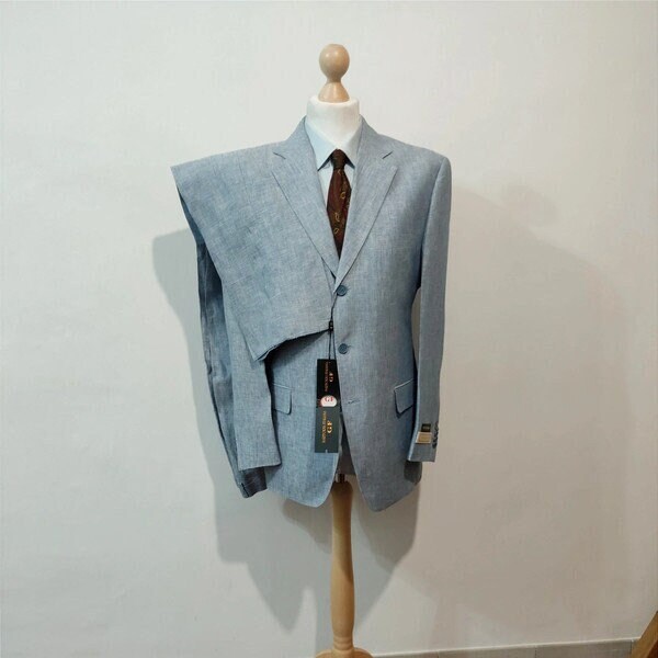 Blue linen suit