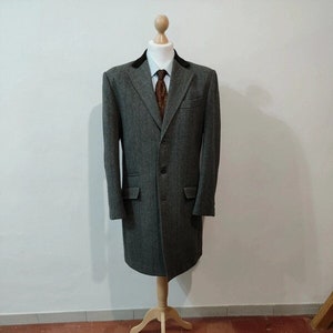 Abrigo largo de cuero negro 3/4 para hombre, estilo Crombie, chaqueta  clásica de gabardina Jones, Negro 
