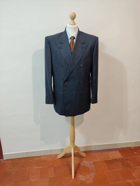 Executive Double Breasted Regular Fit Glen Plaid Suit - Color Blue main image 1