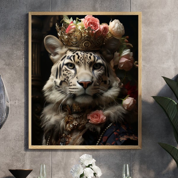 Leopard Vintage Portrait, Victorian Leopard Poster, Leopard Decor, Royalty Animal Art, Dark Gothic Fantasy Whimsical Animal