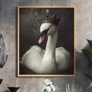 Swan King, Swan Vintage Portrait | Victorian Swan Painting, Swan Lake Decor, Royalty Animal Art, Dark Gothic Fantasy Whimsical Animal