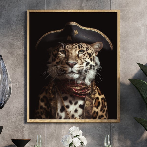 Captain, Spots Leopard Wall Art, Nautical Wall Decor, Animals in Clothes Decor, Whimsical Animals