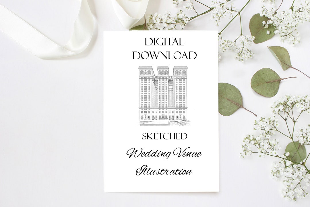 Sketched Wedding Venue Illustration, Custom Wedding Invitations, DIY ...