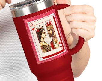 Vaso térmico para juego de cartas de póker King and Queen, 1,1 litros (40 oz), acero inoxidable con asa.
