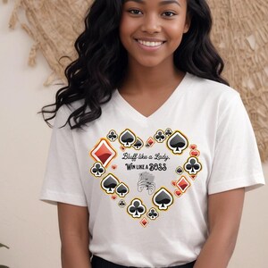 Bluff Like A Lady Poker Shirt, Women Poker Player Shirt, Women Poker V Neck Shirts, Pocket Heart Love Poker Shirt, Short Sleeve Poker Boss
