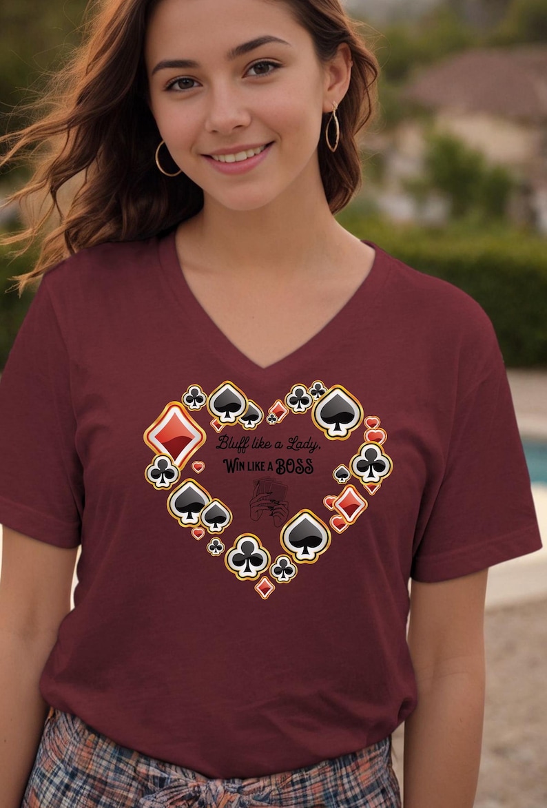 Bluff Like A Lady Poker Shirt, Women Poker Player Shirt, Women Poker V Neck Shirts, Pocket Heart Love Poker Shirt, Short Sleeve Poker Boss