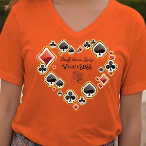 Bluff Like A Lady Poker Shirt, Women Poker Player Shirt, Women Poker V Neck Shirts, Pocket Heart Love Poker Shirt, Short Sleeve Poker Boss